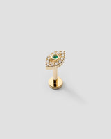 Eirene Eye Labret 14k Gold Ear Piercing w. Diamond,Emeralds