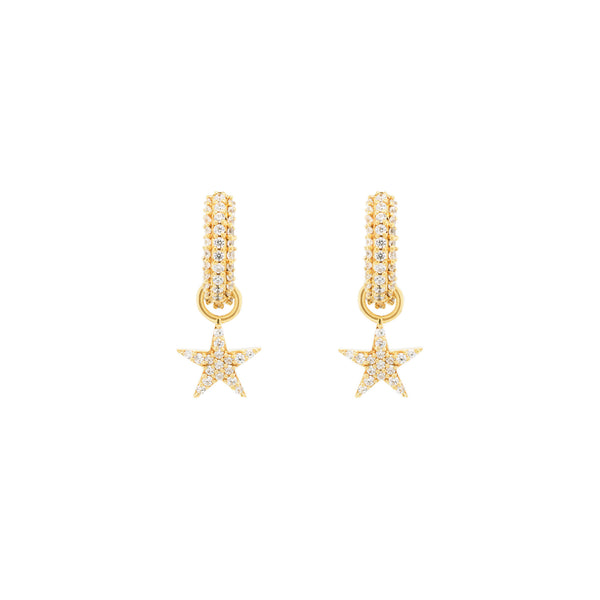 Gold Vermeil Huggie w. Star Pendants