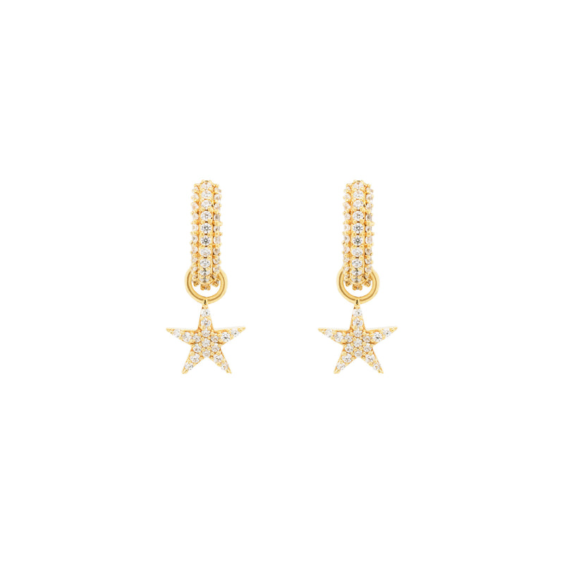 Gold Vermeil Huggie w. Star Pendants