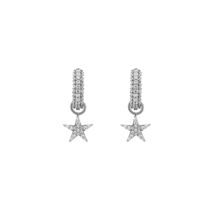 Black Ruthenium on Silver Huggie w. Star Pendants