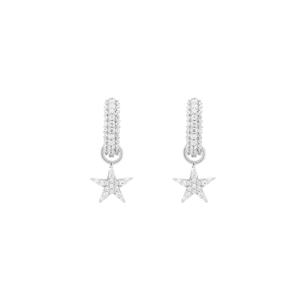 White Rhodium on Silver Huggie w. Star Pendants