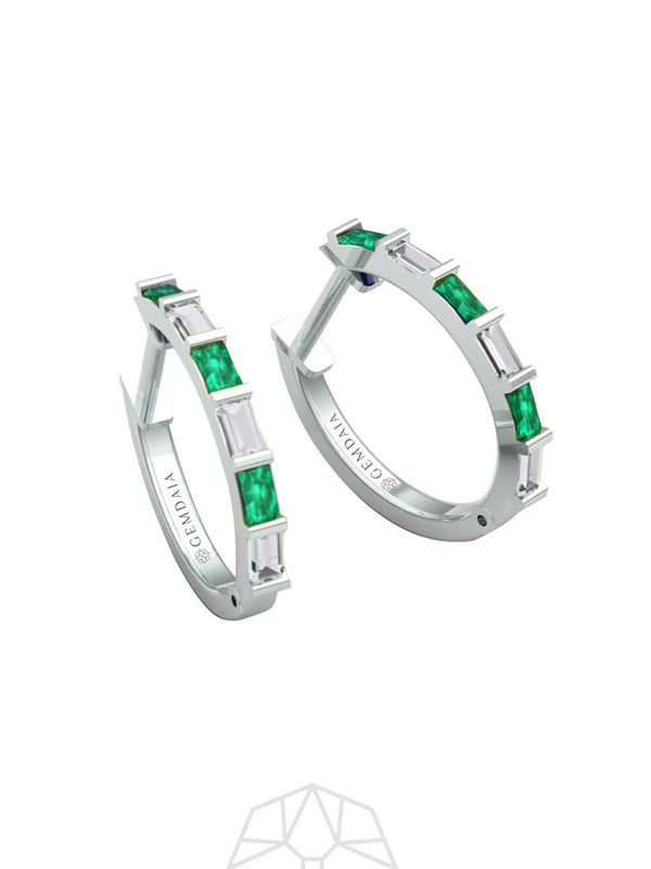 Emerald Serenity 14K White Gold Hoops