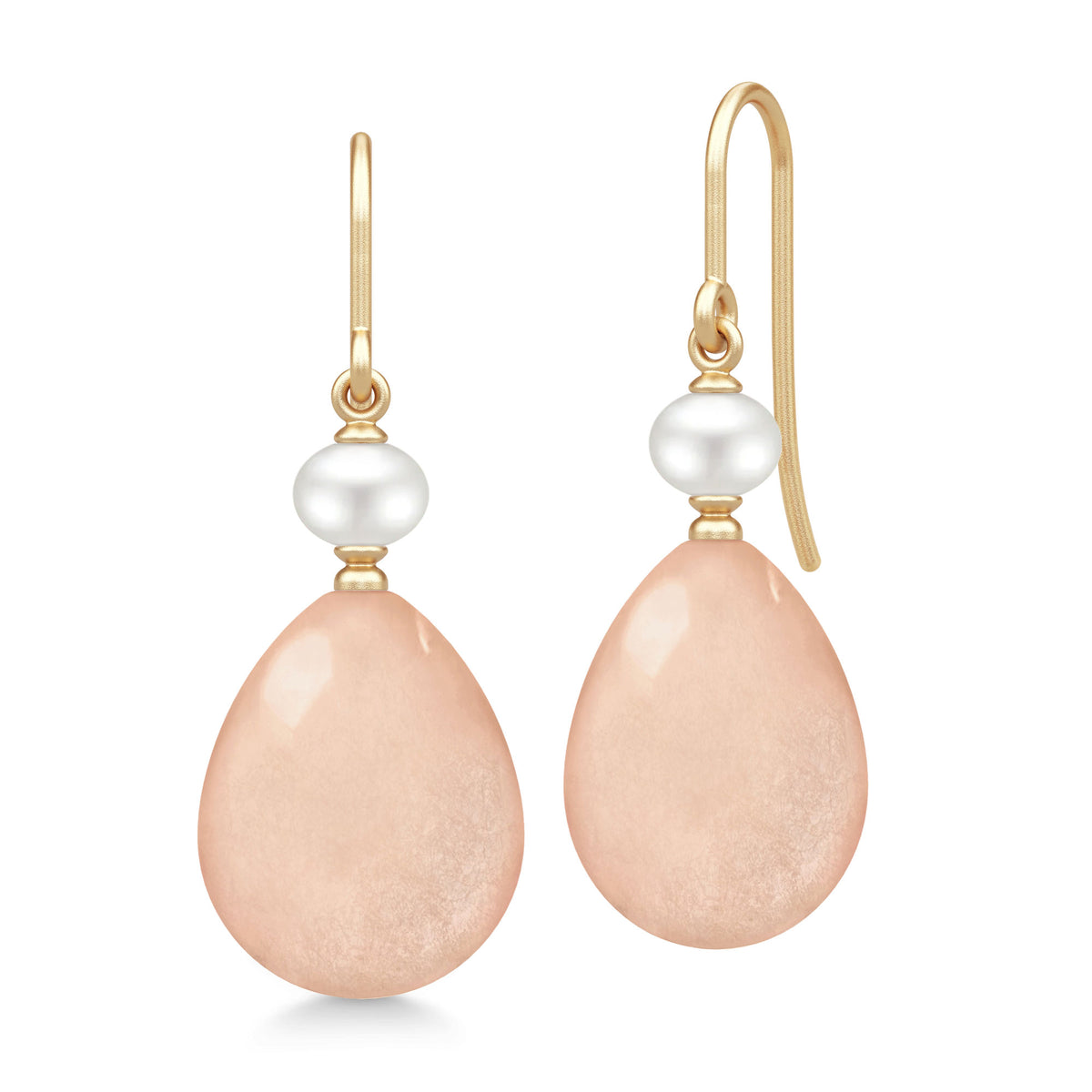 Elina 14K Gold Earrings w. Freshwater Pearl & Rosy Moonstones