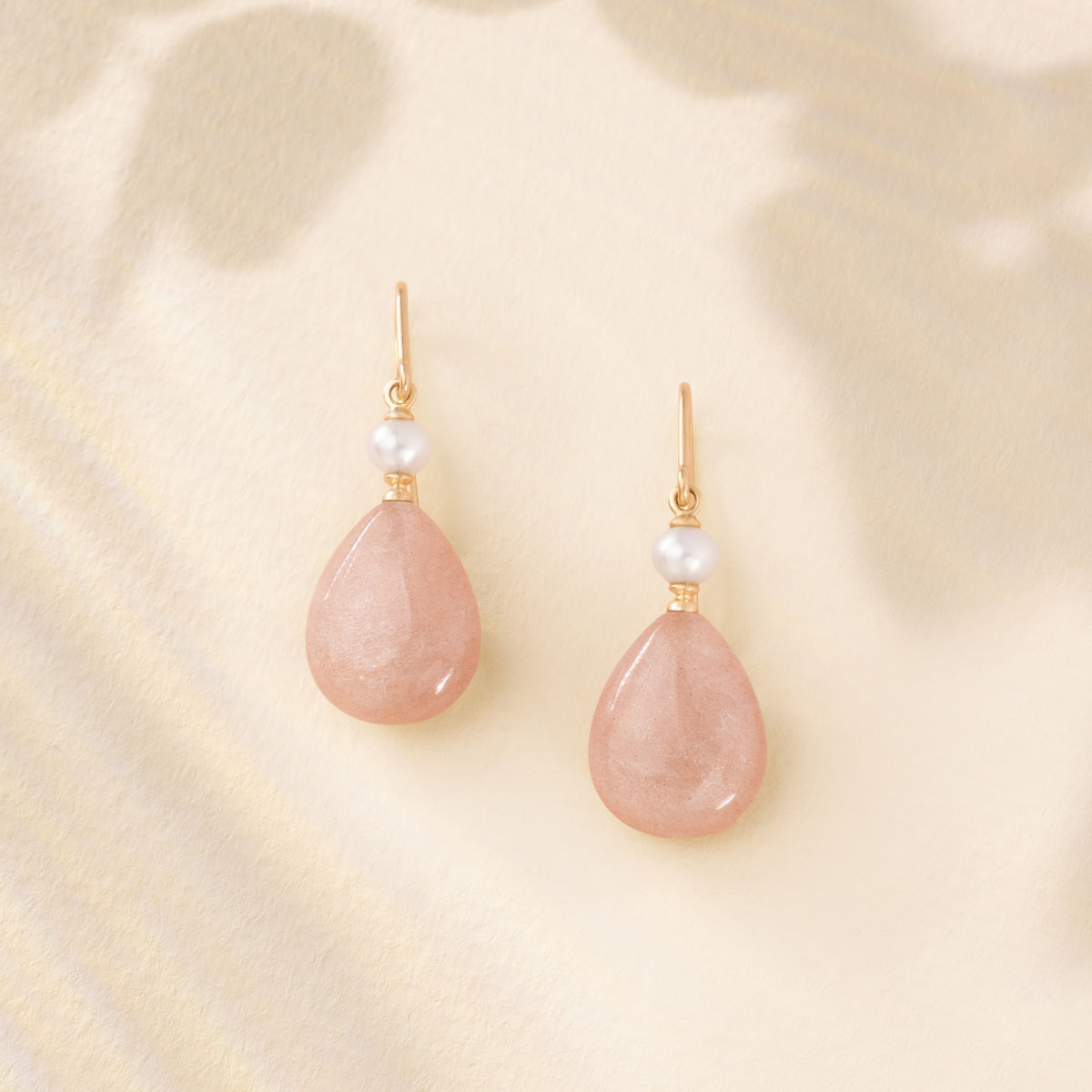Elina 14K Gold Earrings w. Freshwater Pearl & Rosy Moonstones