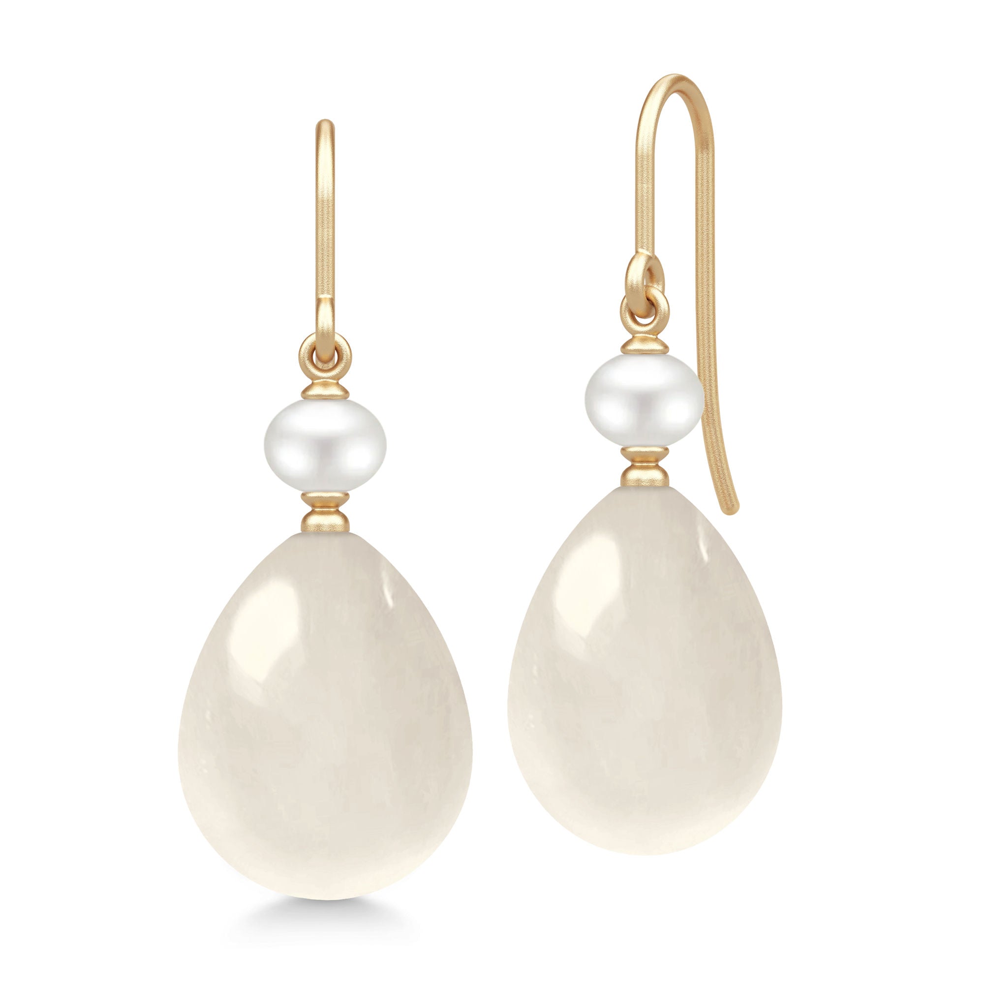 Elina 14K Gold Earrings w. Freshwater Pearl & White Moonstones