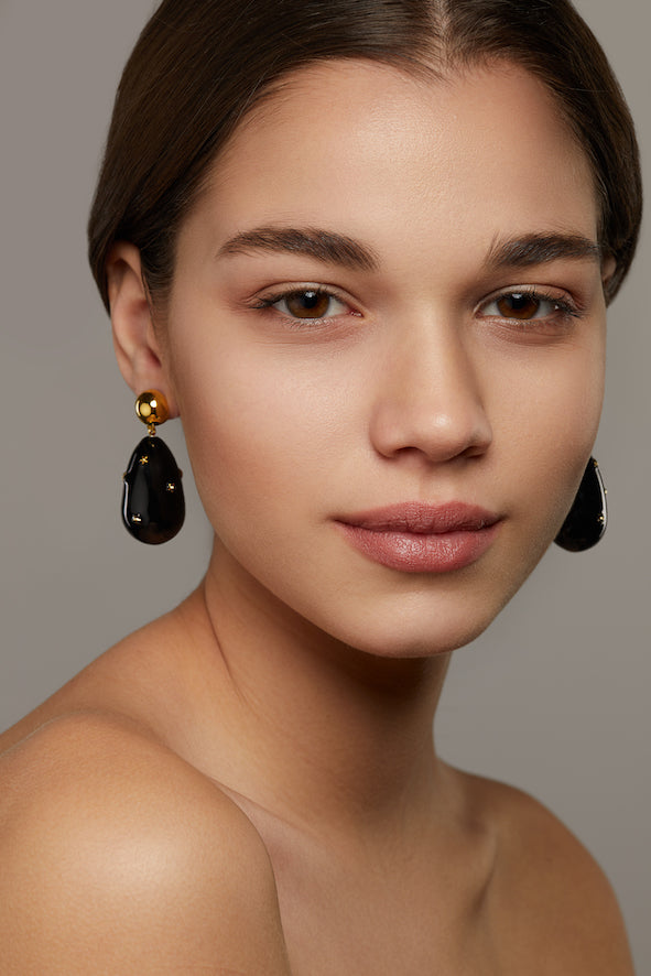 Eshvi | Drop Stars Black Gold Plated Earrings
