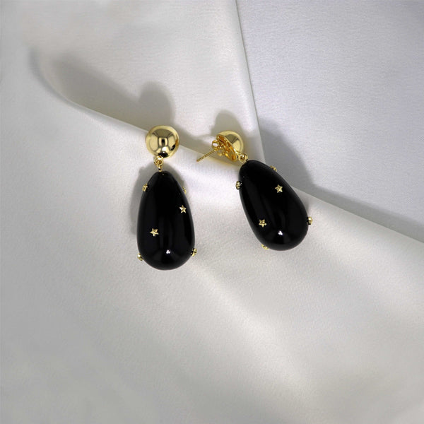 Eshvi | Drop Stars Black Gold Plated Earrings