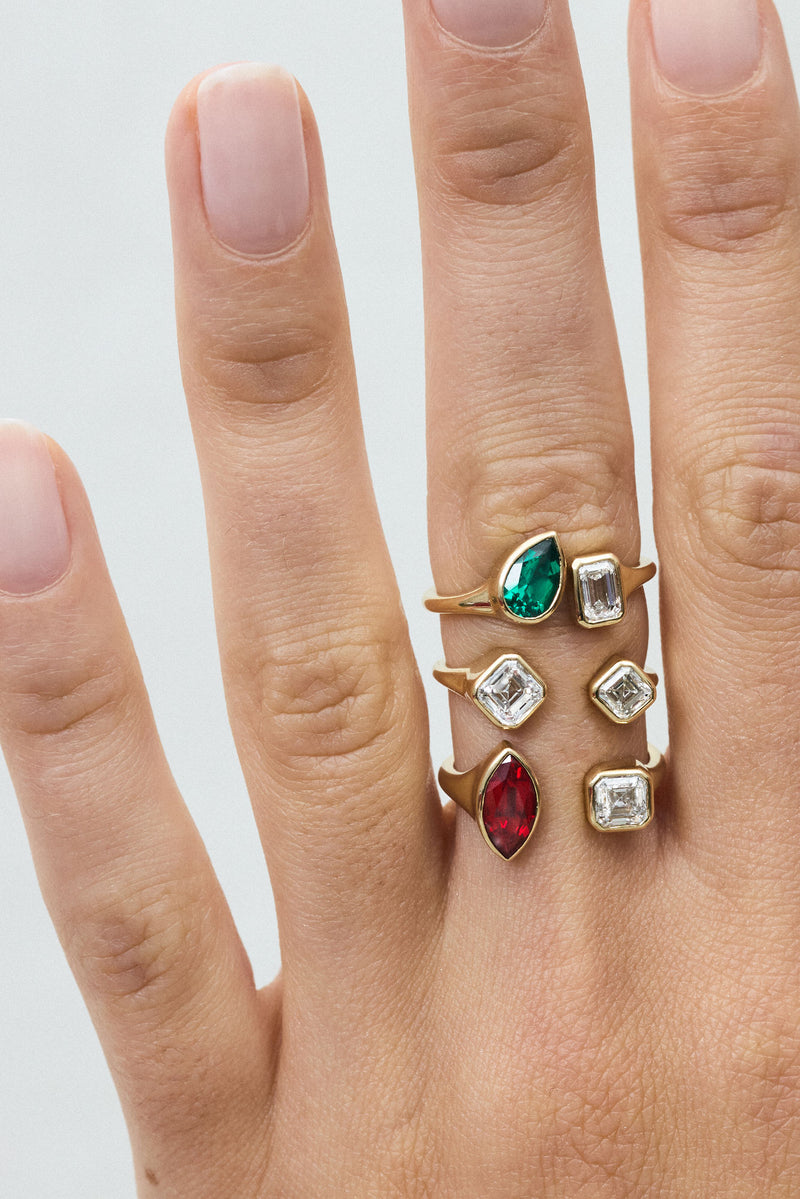 Toi Et Moi 14k or 18k Gold Ring w. Lab-Grown Diamond & Lab-Grown Ruby