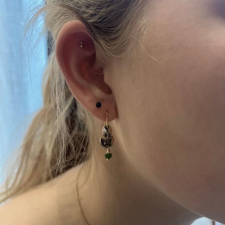Flavia 14K Gulddoublé Ørering m. Grøn Jade