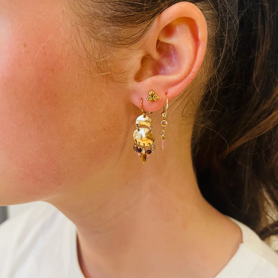 Rina Blue 14K Gold Plated Earring w. Beads & Gemstones