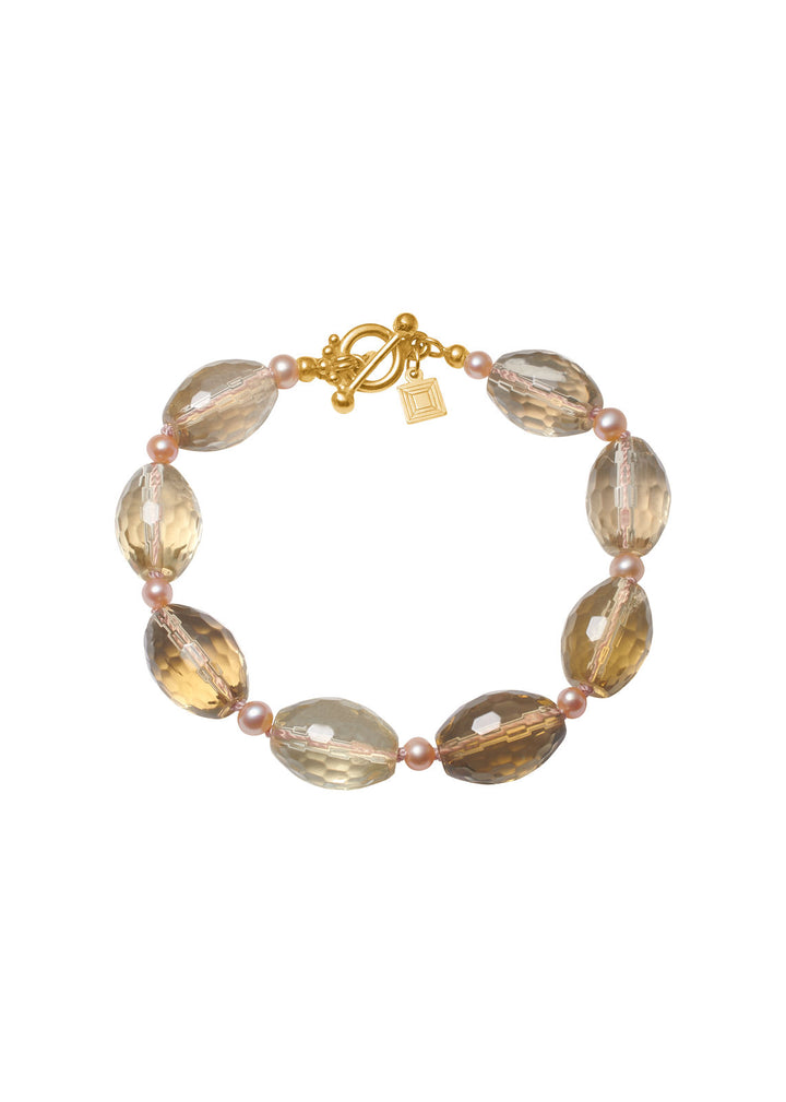 Evita Gold Plated Bracelet w. Lemon Qartz & Pearl