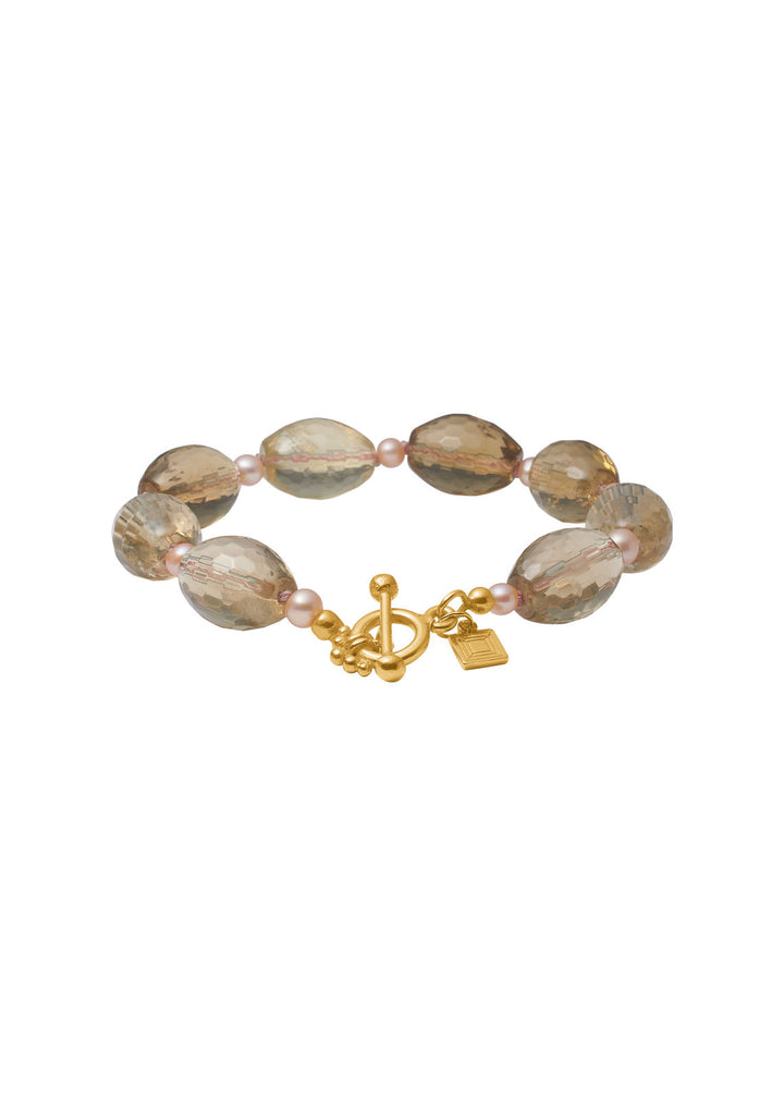Evita Gold Plated Bracelet w. Lemon Qartz & Pearl
