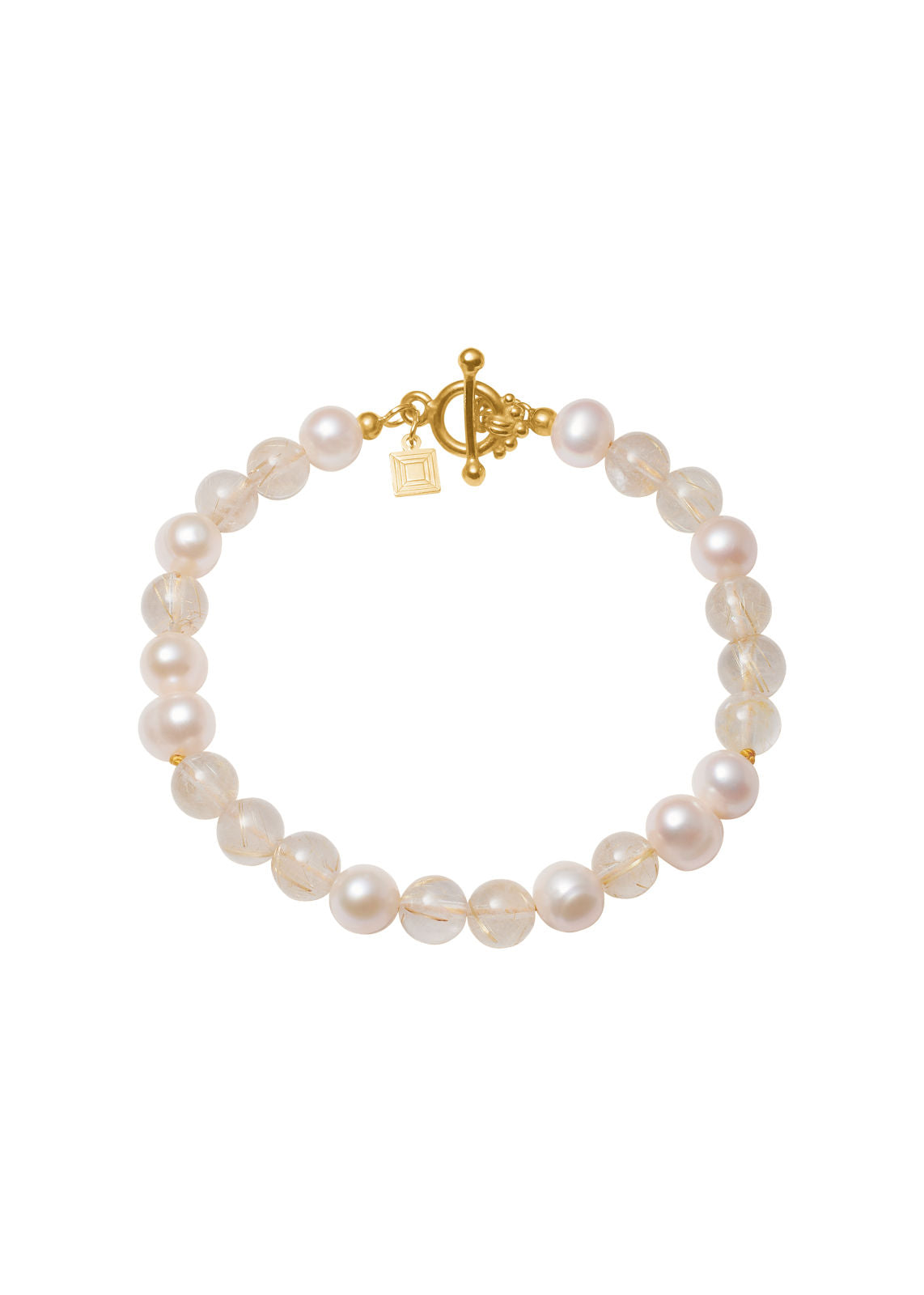 Lucy Gold Plated Bracelet w. Golden Rutile Quartz & Pearls