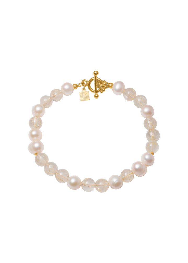 Lucy Gold Plated Bracelet w. Golden Rutile Quartz & Pearl