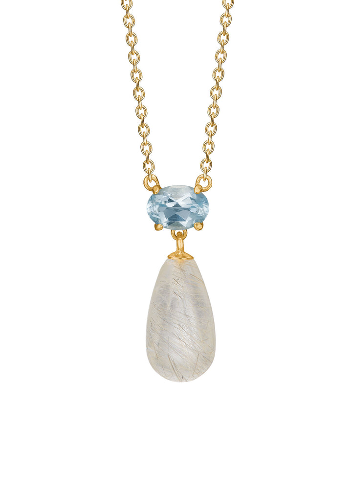 Polly Gold Plated Necklace w. Blue Topaz & Golden Rutile Quartz