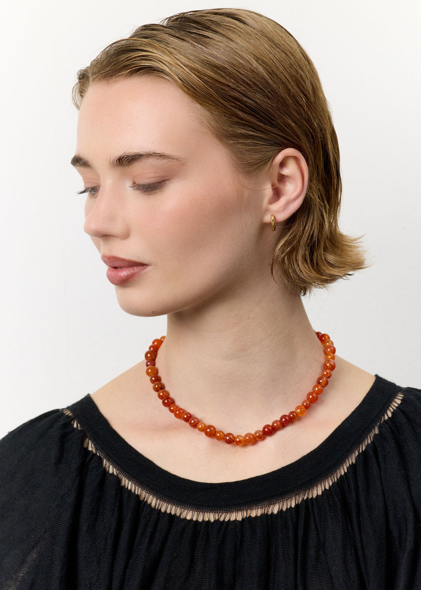Ines Gold Plated Necklace w. Carnelian