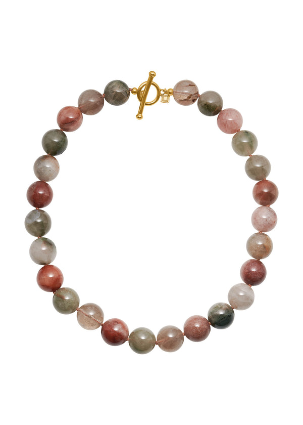 Hyacinth Beaded Gold Plated Necklace w. Golden Rutile Quartz