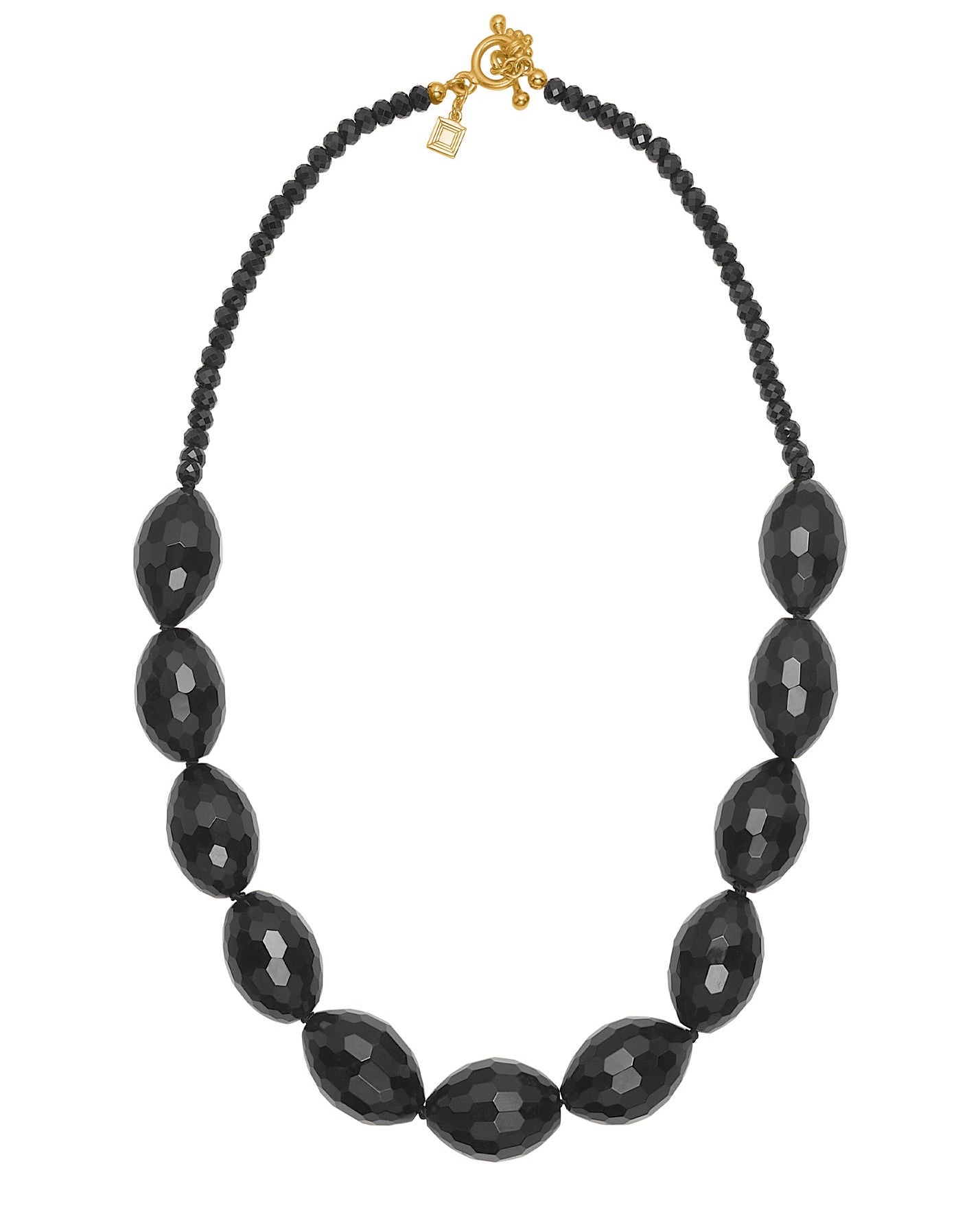 Edith Gold Plated Necklace w. Black Agate & Black Spinel