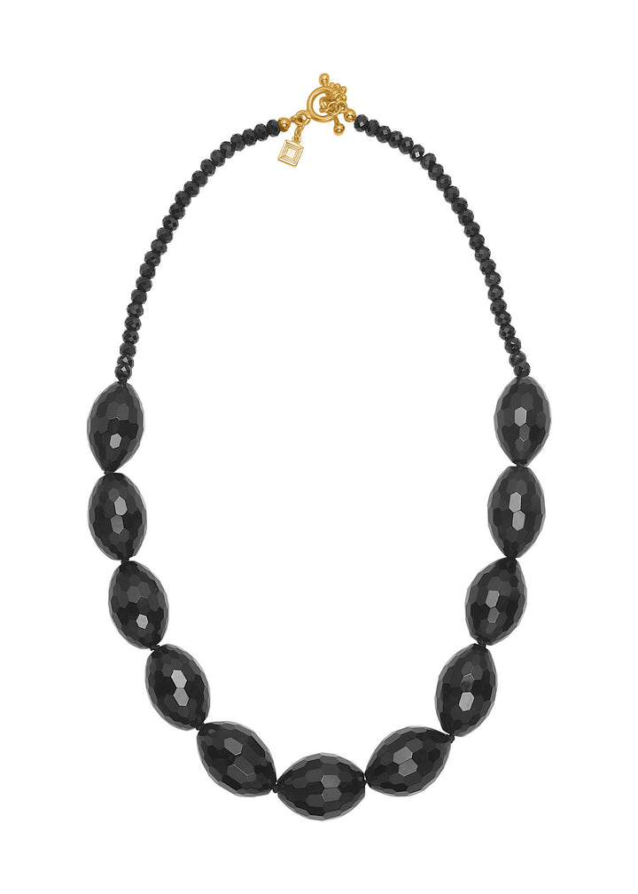 Edith Gold Plated Necklace w. Black Agate & Black Spinel