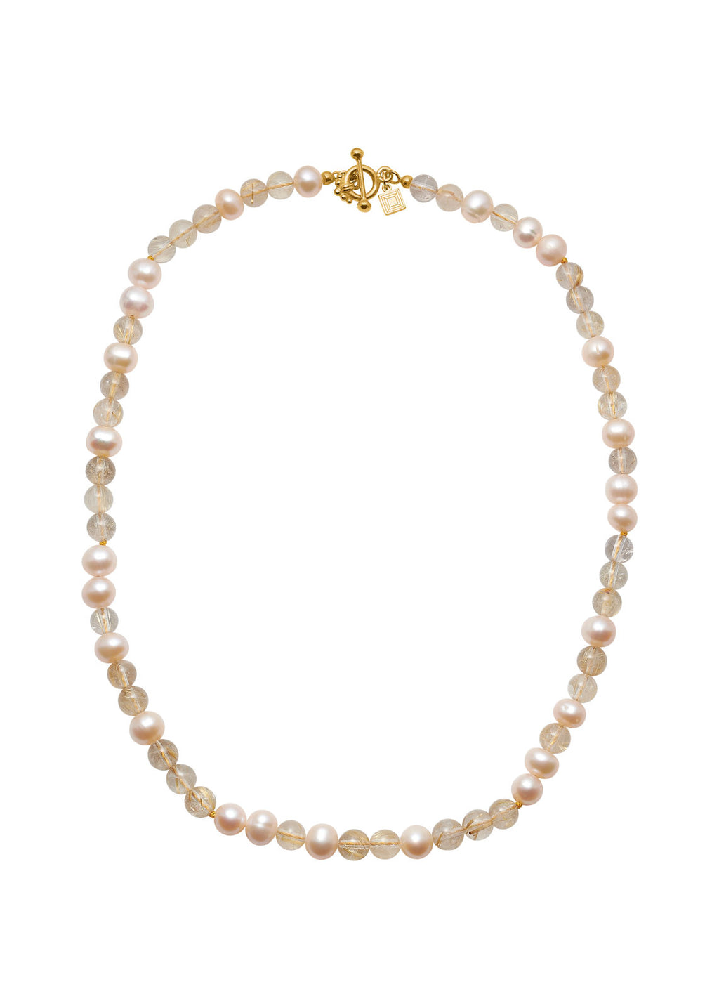 Lucy Gold Plated Necklace w. Golden Rutile Quartz & Pearls