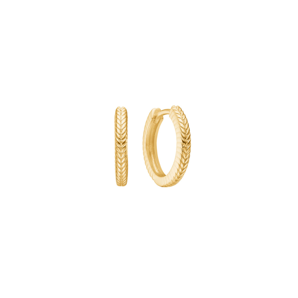 Fishbone small 18K Gold Plated Hoop w. Herringbone details