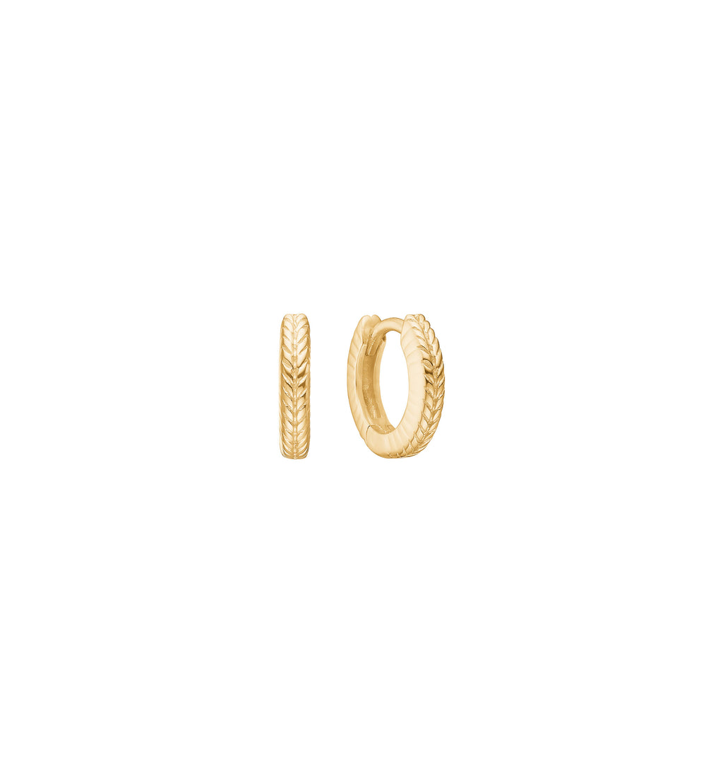 Fishbone mini 18K Gold Plated Hoop w. Herringbone details