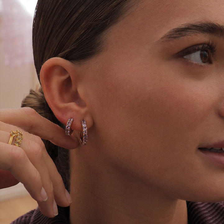 Olalla 18K Gold Plated Hoops w. Purple Amethyst