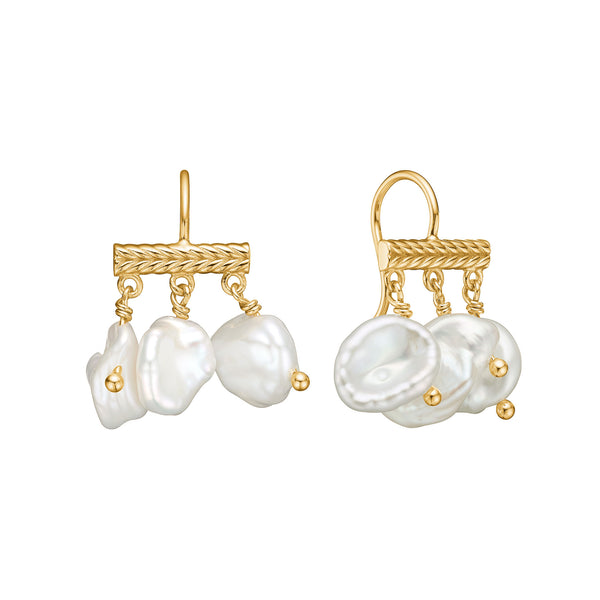 Mirage 18K Gold Plated Earrings w. White Pearls