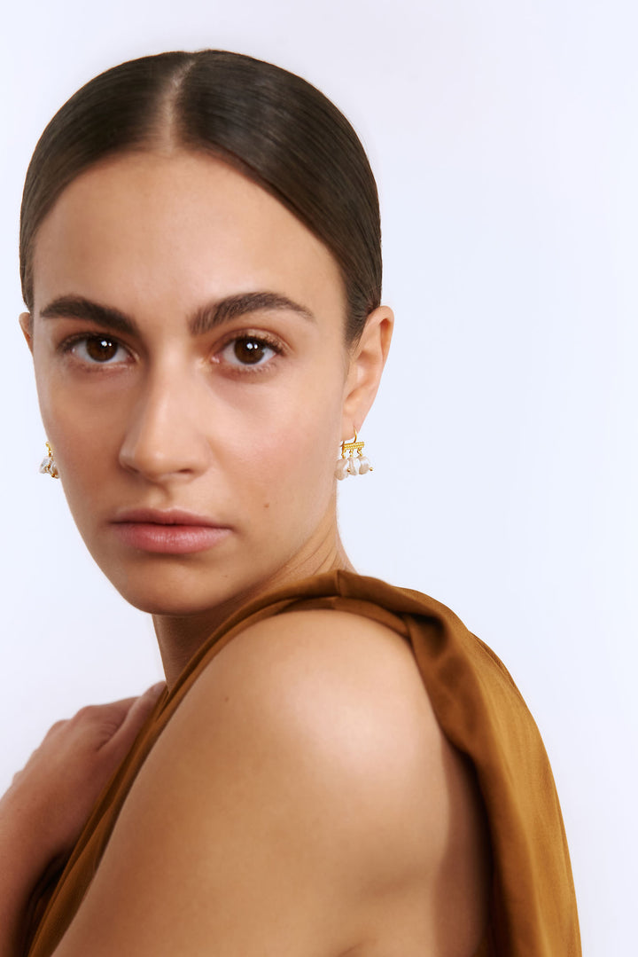 Mirage 18K Gold Plated Earrings w. White Pearls