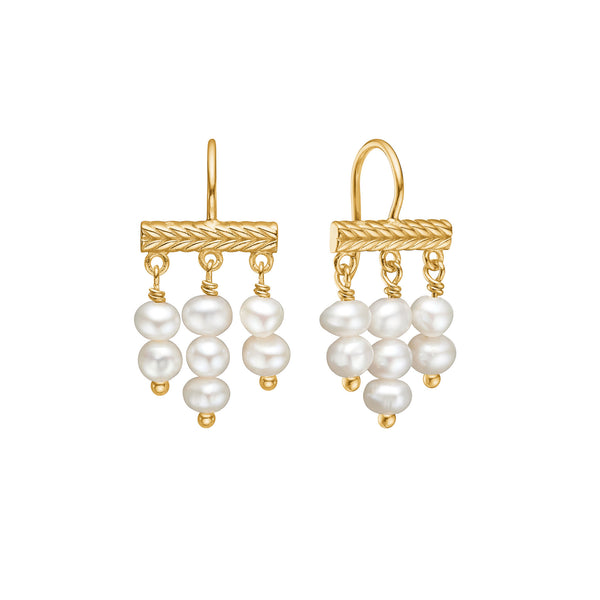 Mirage 18K Gold Plated Earrings w. Hanging Pearls