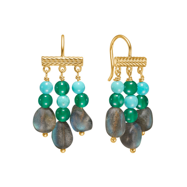 Mirage 18K Gold Plated Earrings w. Mixed Colored Stones