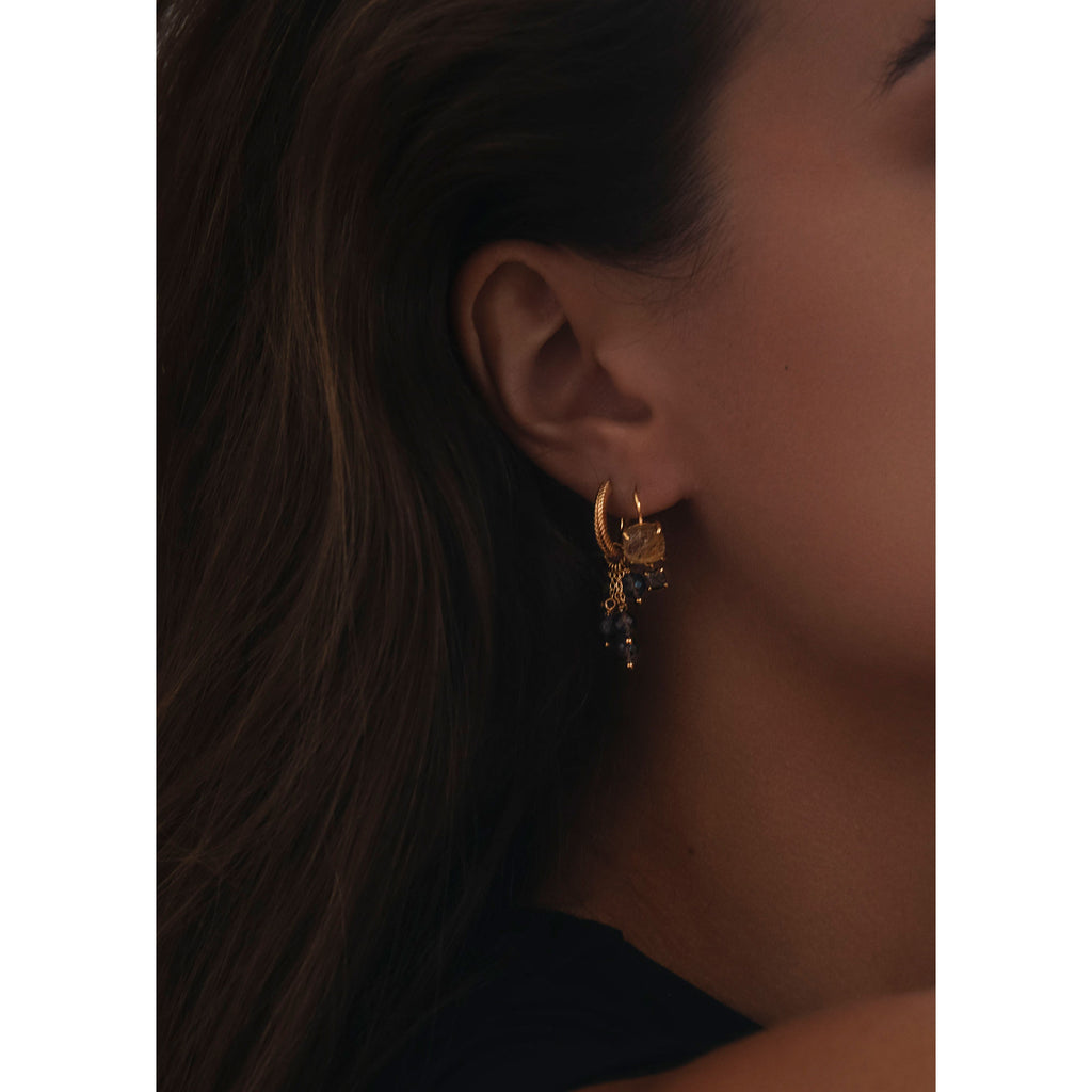 18K Gold Plated Earrings w. Rutile & Smoked Quartz