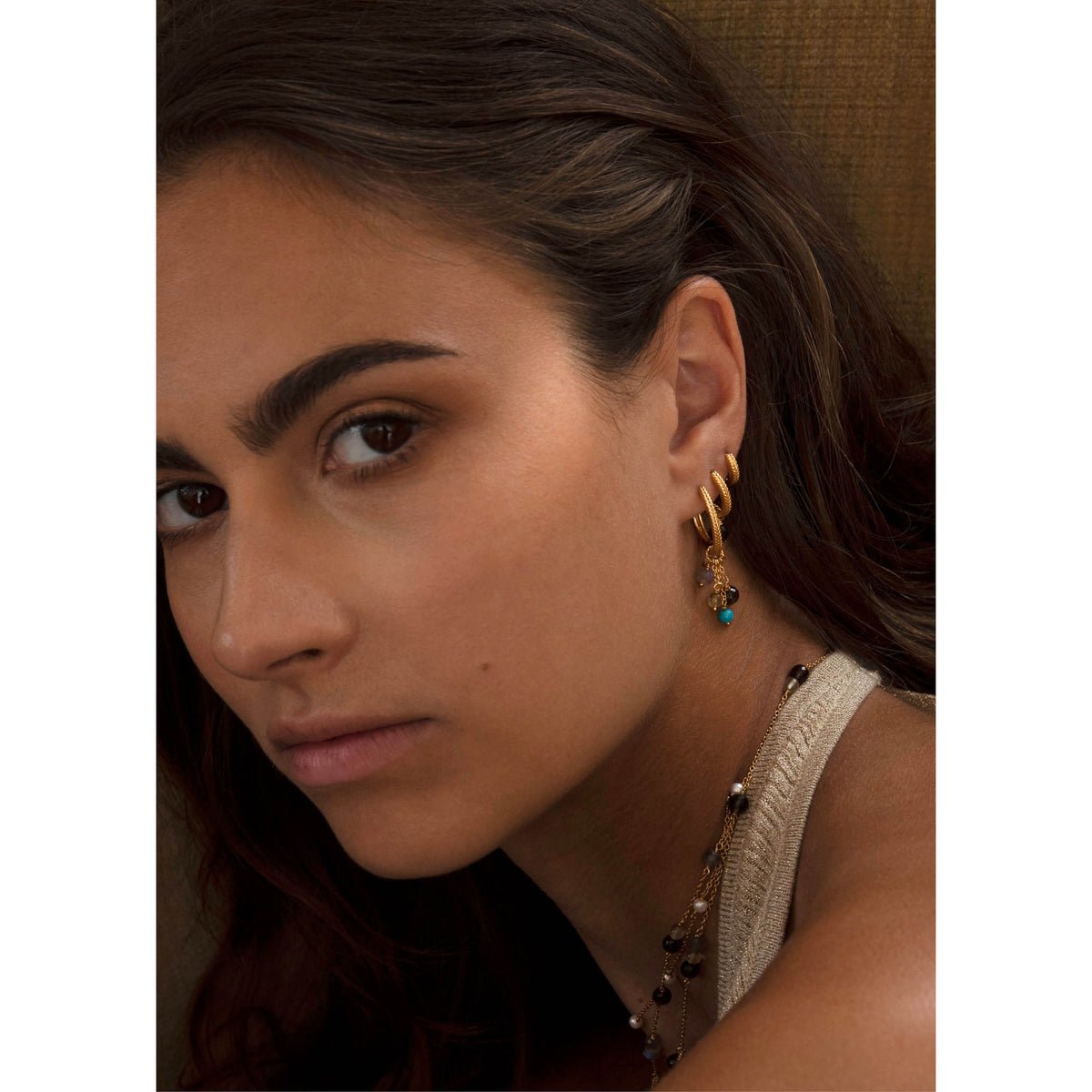 Fishbone mini 18K Gold Plated Hoop w. Herringbone details