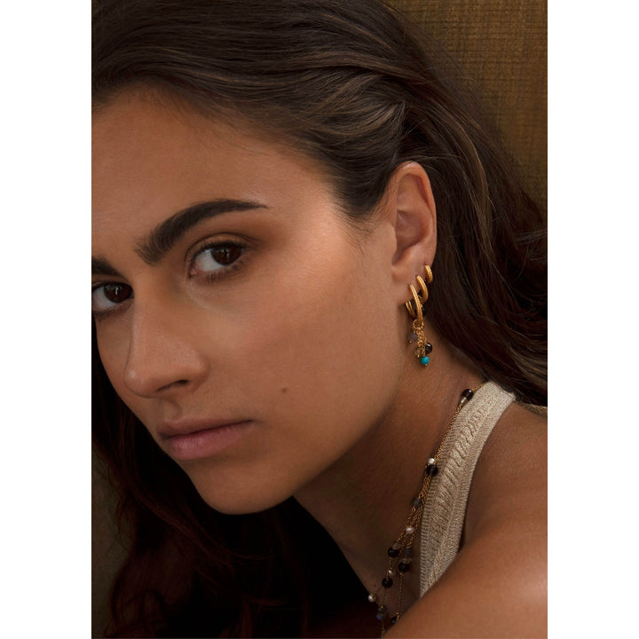 Fishbone small 18K Gold Plated Hoop w. Herringbone details