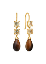 Panthea Gold Plated Earrings w. Lemon Quartz & Tiger's Eye