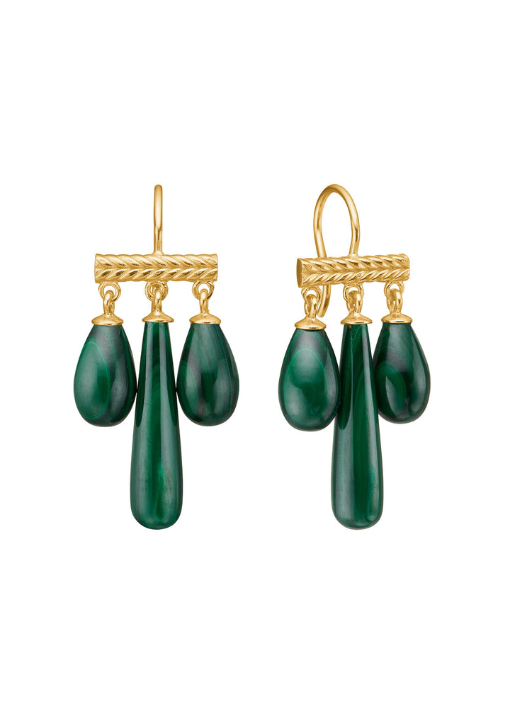Mirage Gold Plated Earrings w. Malachite