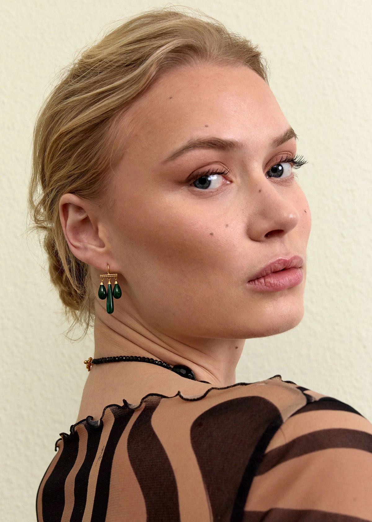 Mirage Gold Plated Earrings w. Malachite