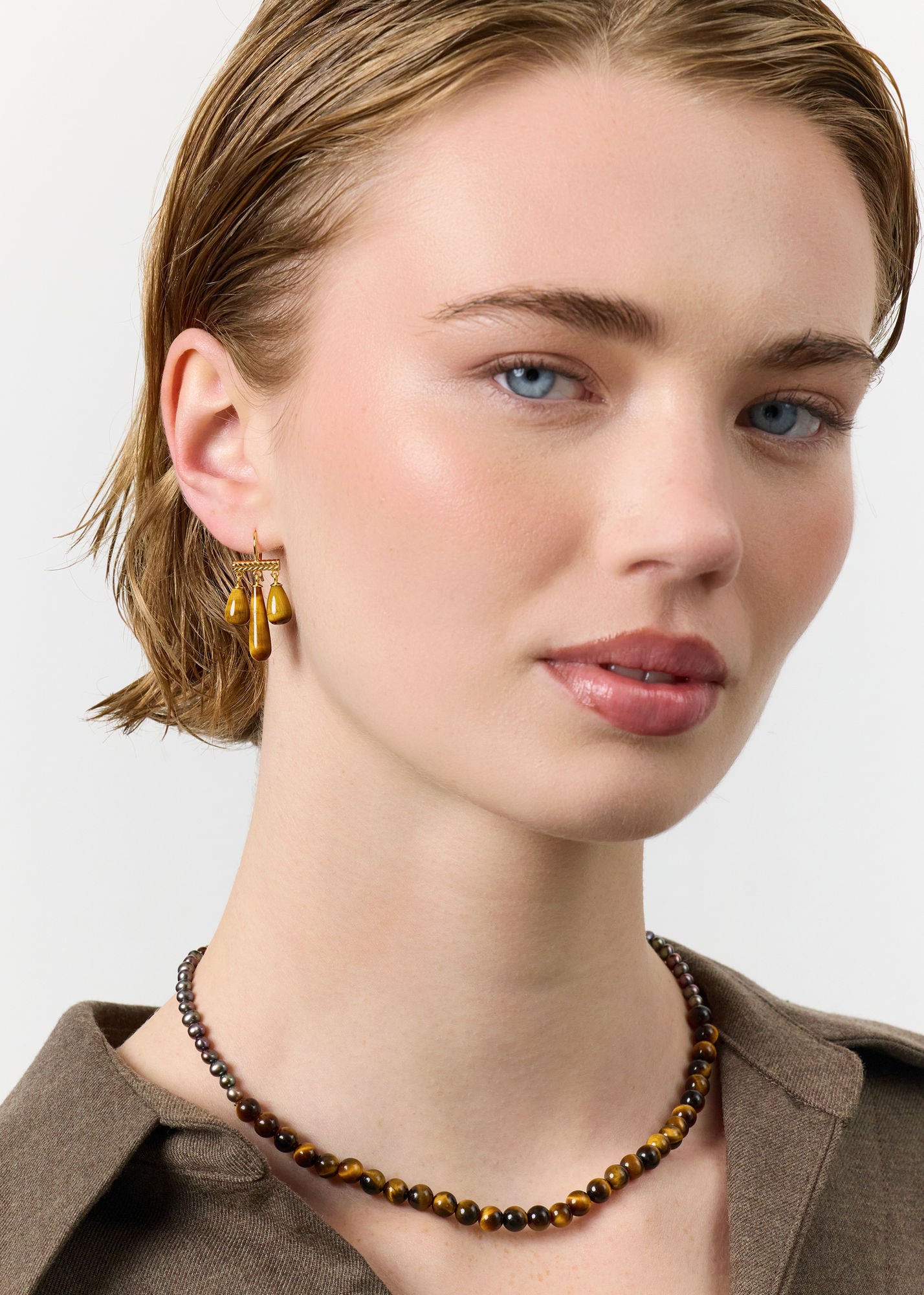 Mirage Gold Plated Earrings w. Tiger's Eye