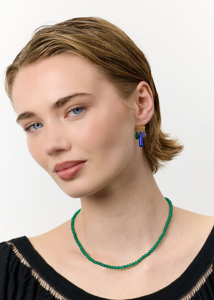 Mirage Gold Plated Earrings w. Labradorite & Lapis Lazuli & Green Agate