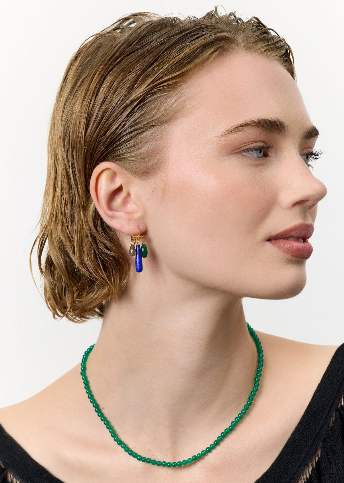 Mirage Gold Plated Earrings w. Labradorite & Lapis Lazuli & Green Agate