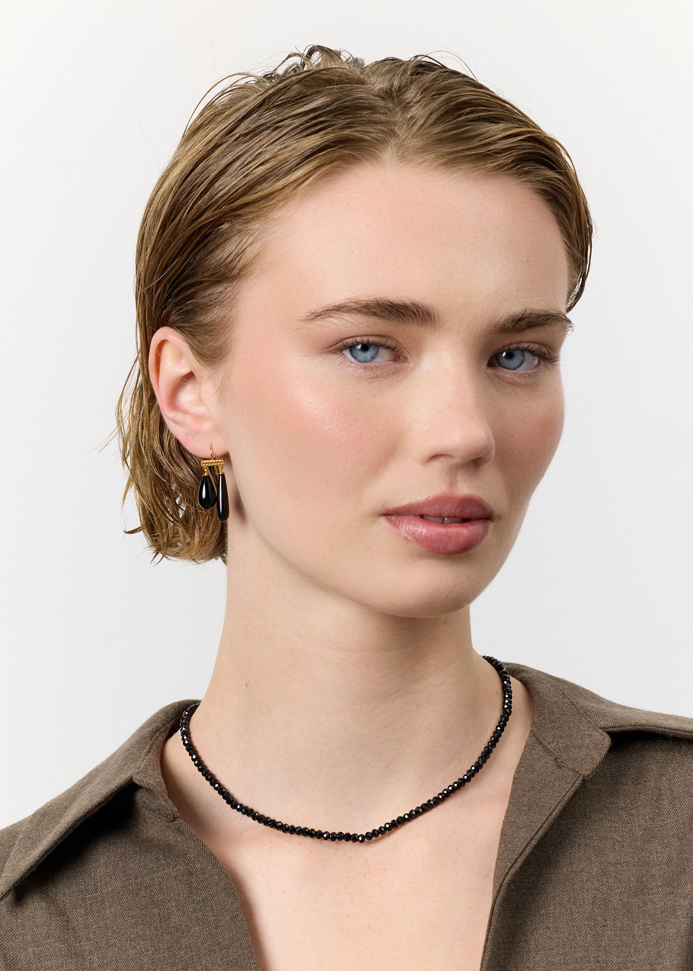 Cicero Gold Plated Earrings w. Black Agate