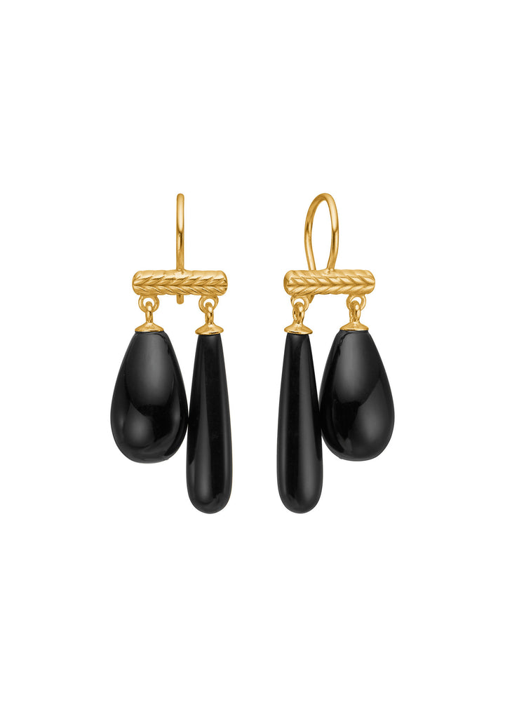 Cicero Gold Plated Earrings w. Black Agate