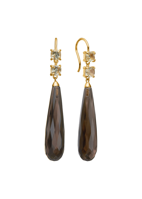 Lior Gold Plated Earrings w. Lemon Quartz & Smokey Quartzs