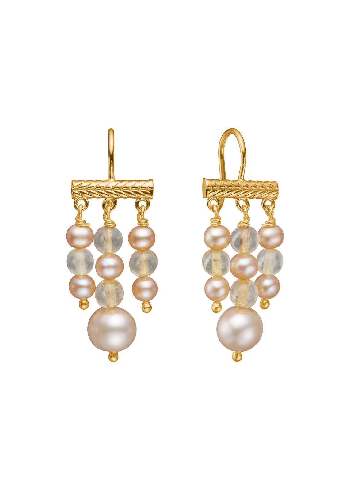 Mirage Gold Plated Earrings w. Golden Rutile Quartz & Pearls
