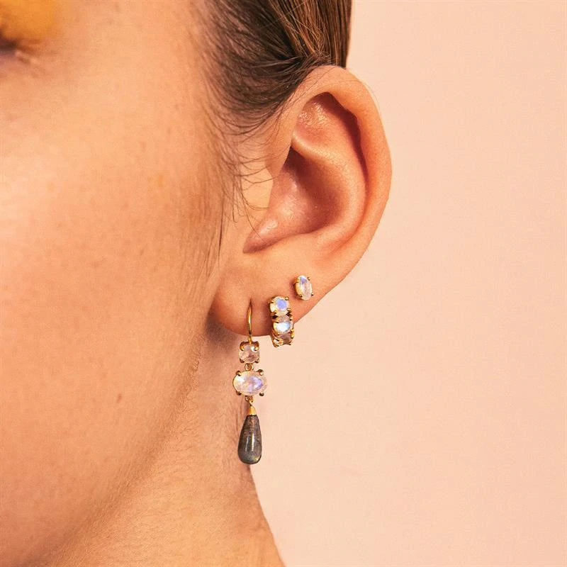 Rainbow mini 18K Gold Plated Hoop w. Moonstone