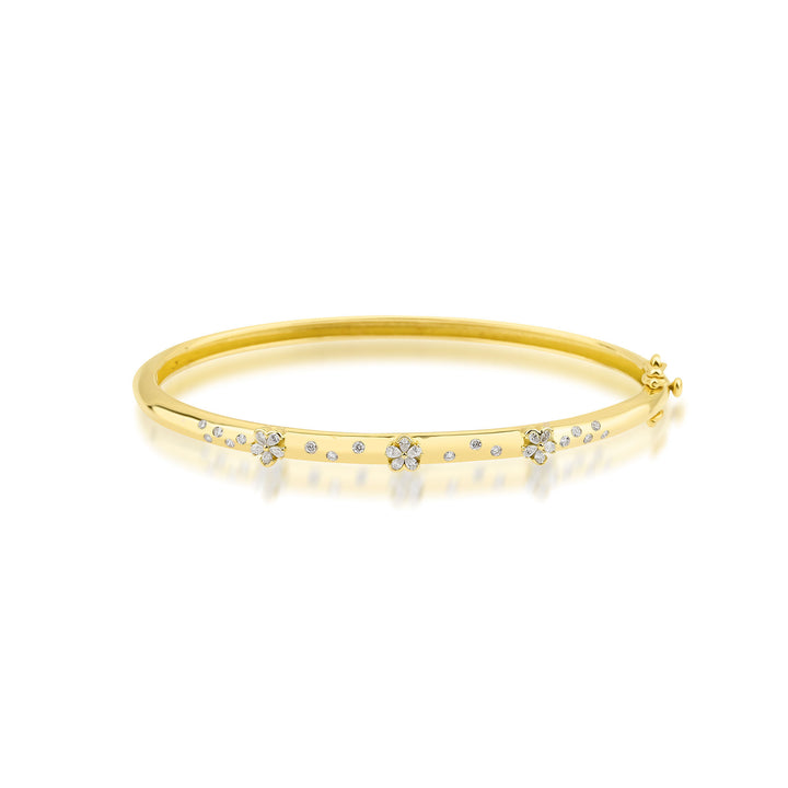 Fleur 18K Gold Bangle w. Diamonds