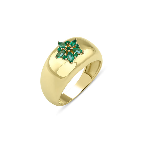 Fleur Sparkle 18K Gold Ring w. Emeralds
