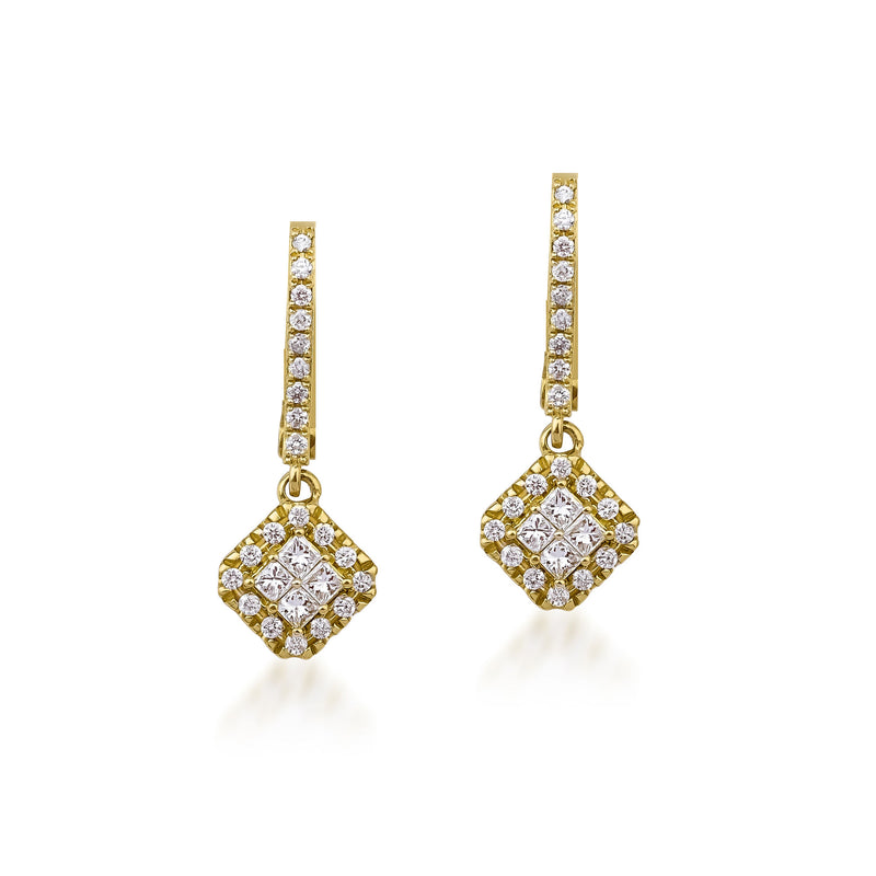 Fortuna Drop 18K Gold Earrings w. Diamonds