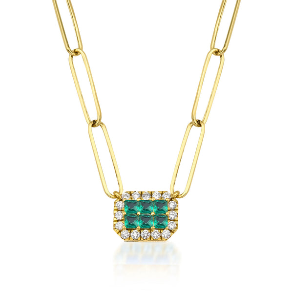 Fortuna Belle Verde Paperclip 18K Gold Necklace w. Emeralds & Diamonds