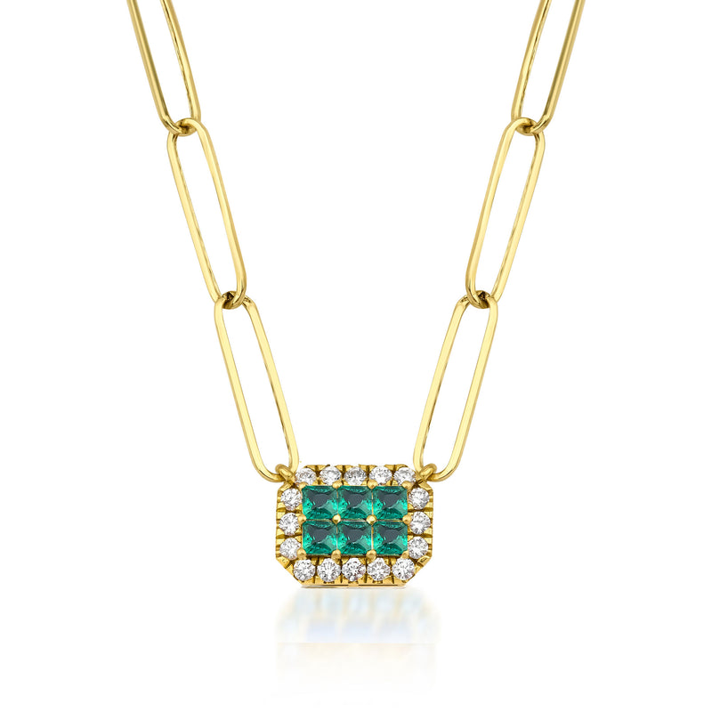 Fortuna Belle Verde Paperclip 18K Gold Necklace w. Emeralds & Diamonds